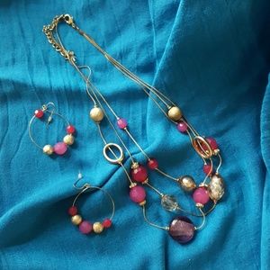 Pink n gold beautiful necklace/earring set